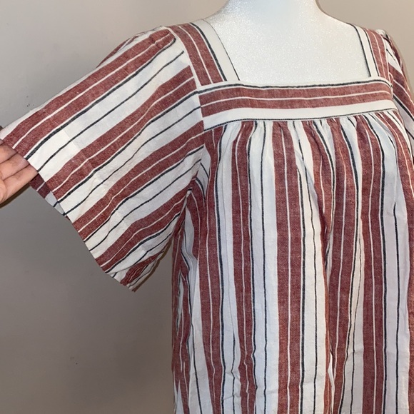 Loft Striped Linen Blend Short Sleeve Blouse - Picture 3 of 11